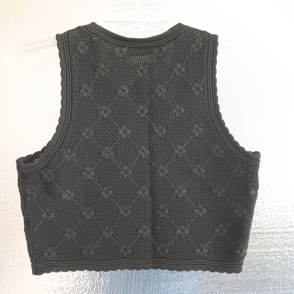 Sandro Salerio Pointelle Knit Crop Top Womens 3 Black NWT Sleeveless Black $236 - Picture 3 of 8